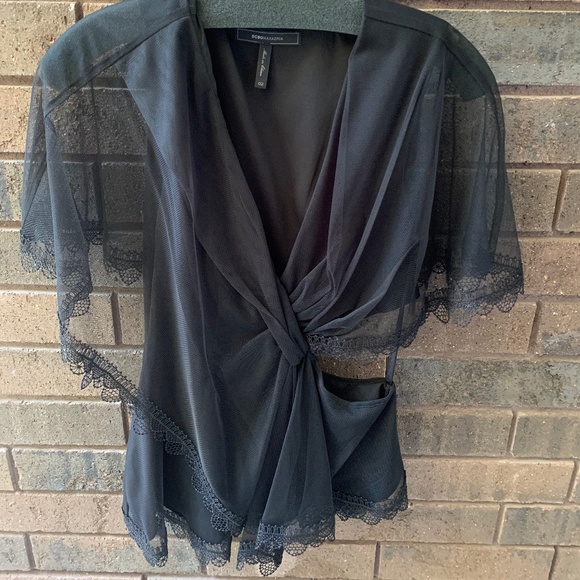 NWOT BCBG Maxazaria Cut Out Lace V Neck Top, Size 2 - Picture 2 of 14